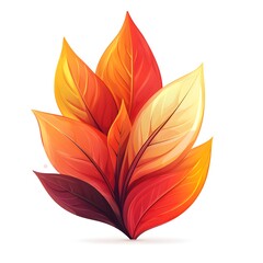 A stylized digital illust n of a cluster of vibrant autumn leaves in warm color gradients on a white background