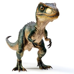 A toy model of a green and blue prehistoric raptor dinosaur isolated on a white background