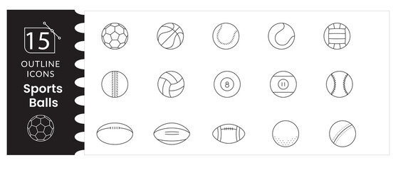 Fototapeta premium Sport Ball Icon Set, Soccer, Basketball, Football,Tennis Vector Collection, Multi Sport Ball Set, Baseball, Rugby, Volleyball, Golf,Bowling Icons, Athletic Ball Vector Pack . Editable Stroke