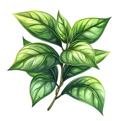 A vibrant green plant sprig with multiple leaves depicted in a clean digital illust n style on a white background