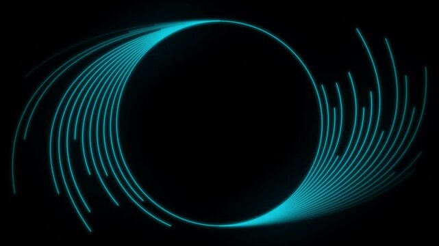 Blue tech concentric minimal lines on black background. Seamless looping glowing circles pattern motion design. Video animation Ultra HD 4K 3840x2160