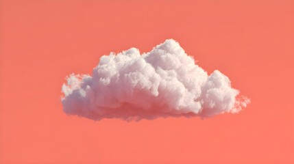 Minimal surreal scene with fluffy white cloud floating against pastel coral backdrop, creative weather concept --ar 16:9