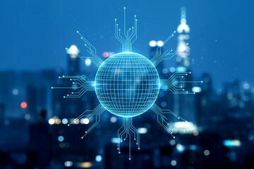Global network technology connection digital city background image