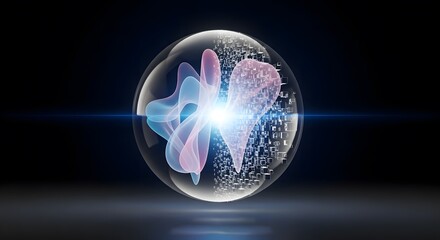 Neural network digital interface, Abstract Digital Transformation Concept with Spheres and Data Fl