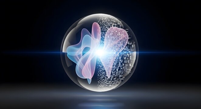 Neural network digital interface, Abstract Digital Transformation Concept with Spheres and Data Fl - Powered by Adobe