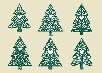 Scandinavian Folk Christmas Tree Illustration – Minimal Green Holiday Element