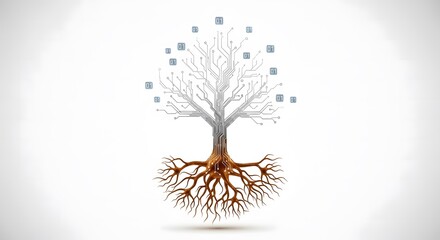 Neural network digital interface, Digital Tree Concept Binary Data Flow, Circuit Board, and Root S