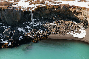 Turquoise water and rock formations on the Skjálfandafljót river, Iceland