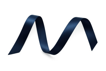 Blue satin ribbon unfurling in a wavy pattern, symbolizing elegance, celebration, and premium quality on a transparent background