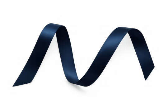 Blue satin ribbon unfurling in a wavy pattern, symbolizing elegance, celebration, and premium quality on a transparent background