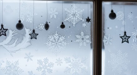 Frosted window with christmas decorations