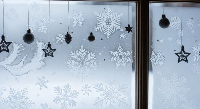 Frosted window with christmas decorations