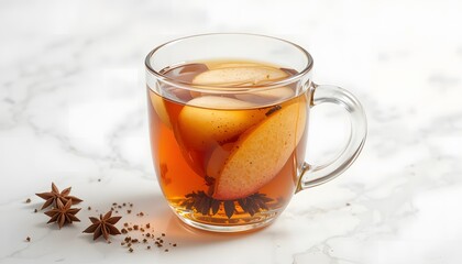 apple chai. “Apple Chai in Glass Cup on White Background”