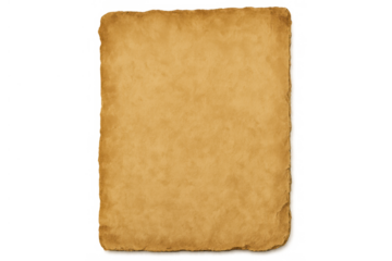 Old aged vintage parchment paper texture with burnt edges and transparent background creating a grunge blank antique document