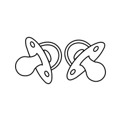 baby-pacifier-twins-icon  Black silhouette icon of two baby pacifiers side by side, symbolizing newborn care, baby accessories, infant comfort, twins, parenting, and childcare essentials.