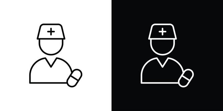 Pharmacist icon in line design. Editable stroke icon.