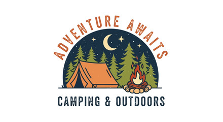 Adventure Awaits Camping And Outdoors Scenic Nature Illustration