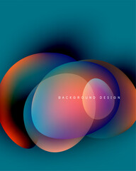 Abstract colorful overlapping circles create vibrant visual effect. Background features gradients, smooth transitions, modern design elements.