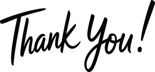 Handwritten brush script text "Thank You!", expression of gratitude, appreciation message, isolated calligraphy vector design element