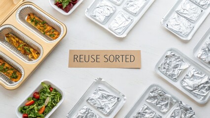Foil Containers with Food Representing Reuse and Sorted for Recycling