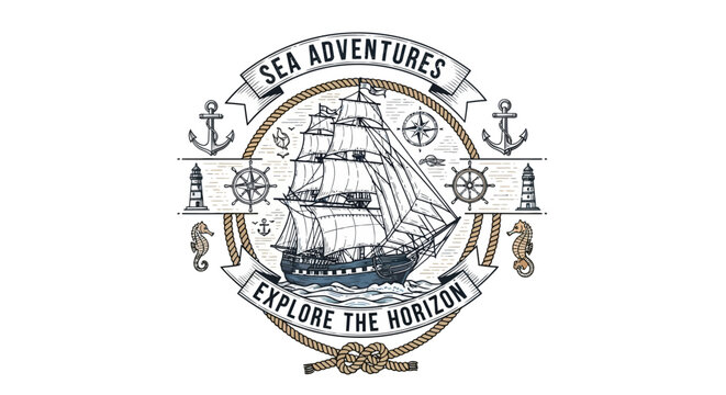 Embark on a Voyage Vintage Sailing Ship Illustration for Maritime Exploration and Adventure