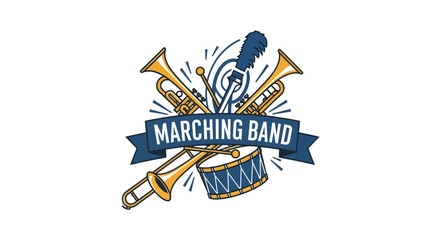 Marching Band Emblem with Musical Instruments and Microphone Vector Graphic