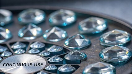 Macro view of clear glass fragments arranged in a circular design