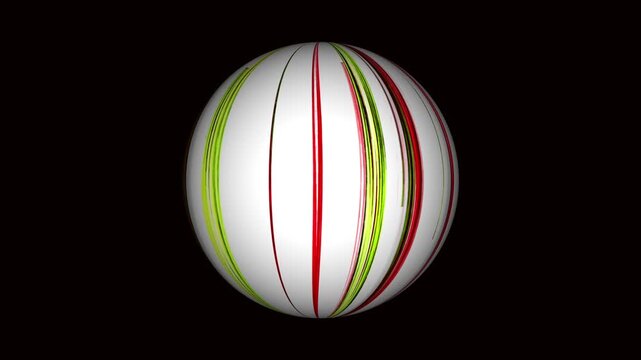 Sphere with white surface and red-green vertical glowing lines.