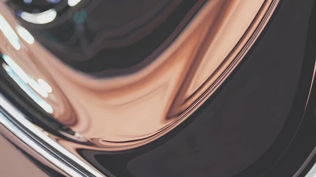 This mesmerizing video presents an elegant close-up of gleaming metallic surfaces, showcasing smooth curves and reflective light. The seamless interplay of colors captivates the viewer, evoking a sens