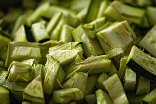 Chef chopping fresh zucchini into small pieces for healthy meal