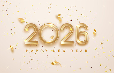Happy New Year 2026 text design. Holiday greeting card and celebration design. Vector illustration.