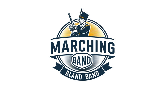 Classic emblem design featuring a dedicated marching band leader, perfect for celebrating musical parades, school spirit, and performing arts events