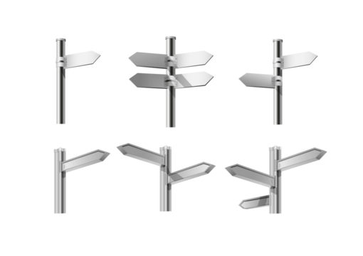 Directional Guidance Signage: An array of sleek, metallic directional signs offering a clean and modern wayfinding solution for navigation.