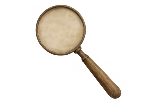 Vintage magnifying glass with wooden handle, concept of research, discovery, investigation, and knowledge exploration