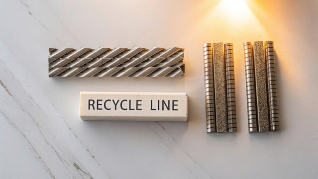 Recycle Line concept with parallel metal shavings on display