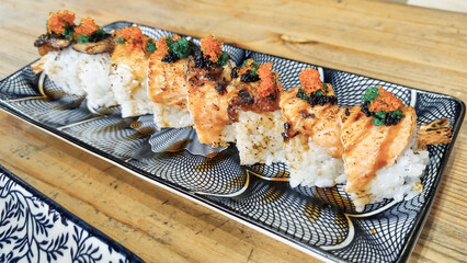 Salmon sushi, Japanese food