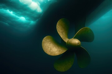 A propeller is shown in the water