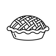 Black and white line art illustration of a whole pie with a decorative lattice crust