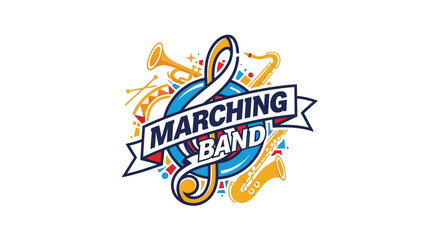 Energetic Marching Band Graphic Design Featuring Musical Instruments and Playful Typography