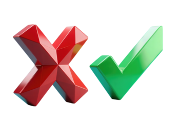 3D Red Cross and Green Check Mark Symbols