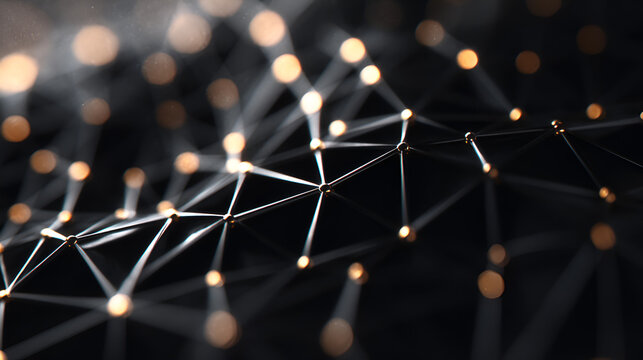 Interconnected Network of Light: A luminous and intricate network of connected lines and radiant nodes emerges from a dark backdrop, symbolizing the complex web of digital connectivity.