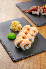 japan sushi rolls with salmon