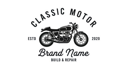 Vintage motorcycle logo featuring text, brand name, and the words "Classic Motor" in a circular design. © Yahya