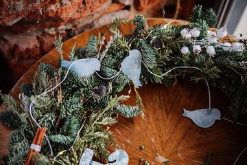 Christmas wreath prepared for celebration.