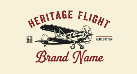 A vintage-style logo featuring a classic biplane with 'Heritage Flight' and 'Brand Name' text. © Yahya