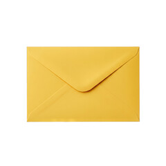 A simple yellow envelope with a triangular flap and clean lines rests on a pure white background illuminated by soft overhead lighting showcasing its texture and form
