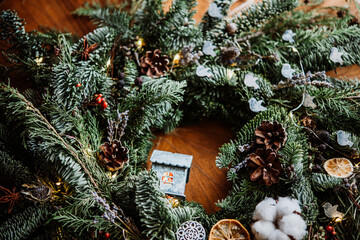 Christmas wreath prepared for celebration.