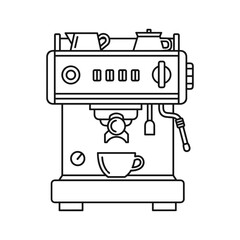 Detailed line art icon of an espresso coffee machine with a cup, perfect for cafe and beverage themes