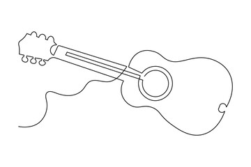 Musical guitar simple outline single line art illustration isolated design