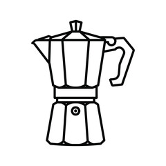 A simple black and white line art illustration of a classic moka pot coffee maker, perfect for coffee enthusiasts